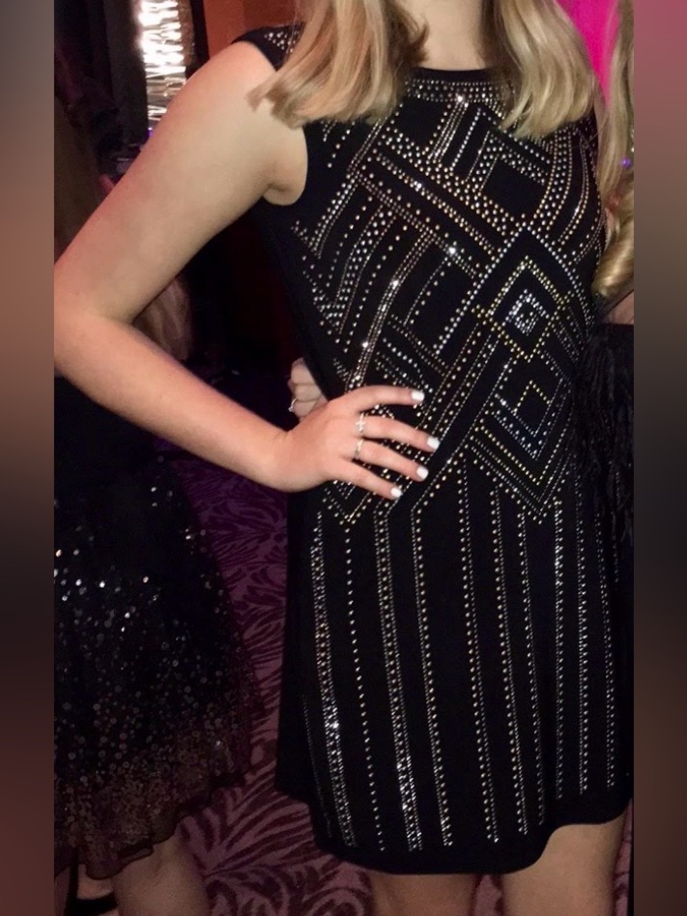 White House Black Market Black Dress with Geometric Design